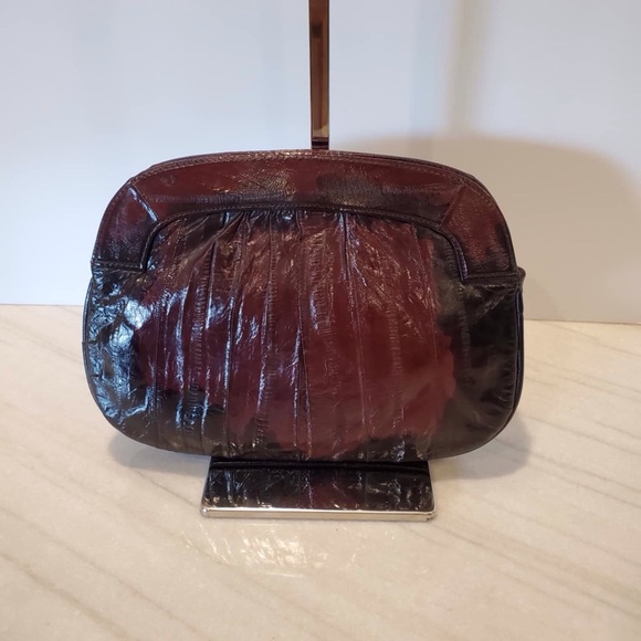 Vintage Dark Brown Genuine Eel Skin Leather Clutch Convertible Shoulder Bag - Picture 3 of 9